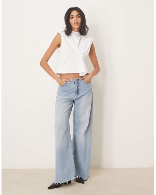 ASOS White Cinched Sleeveless Top With Grown On Neck And Shoulder Pads