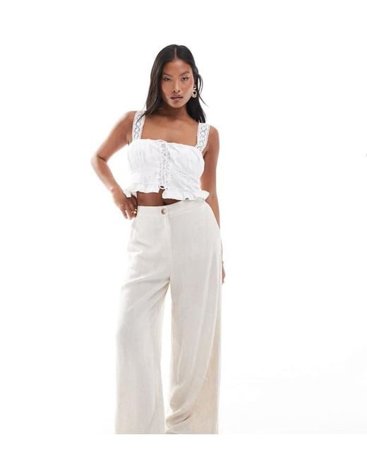 ASOS White Design Tailored Wide Leg Dad Trousers With Linen