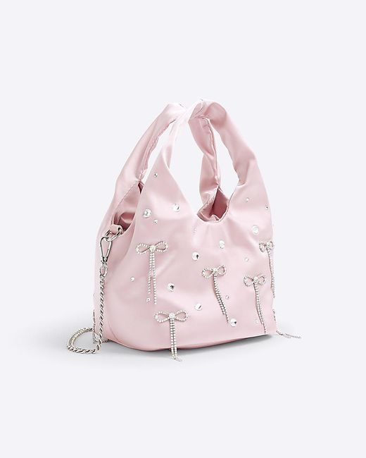 River Island Pink Grab Bag Satin Diamante Bow