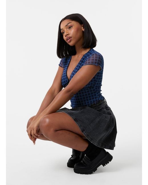 Pink Vanilla Blue Check Cap Sleeve Crop Top