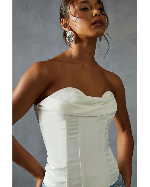MissPap White Satin Bandeau Draped Corset Top