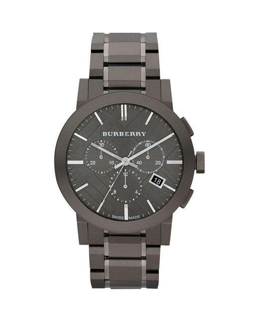 Burberry Gray Bu9354 Large Check Ion Plated Stainless Steel Watch for men