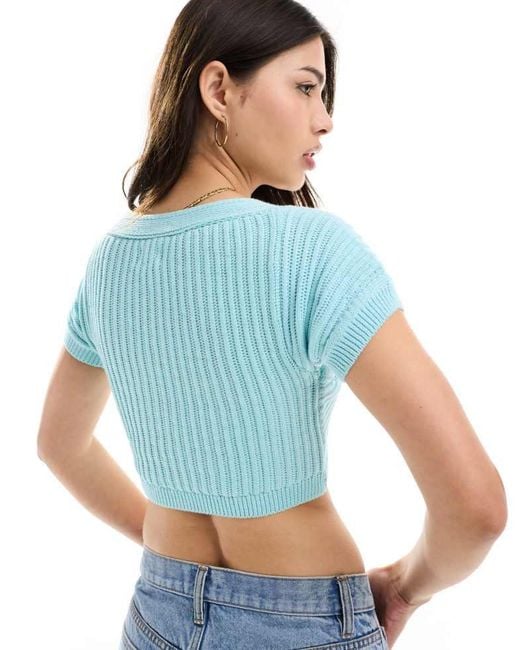 Cotton On Blue Tie Front Micro Crop Top