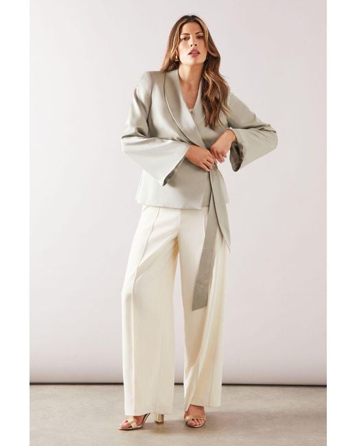 Wallis Natural Fluid Satin Wrap Tie Jacket