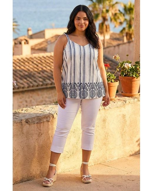 Roman White Curve Strappy Broderie Hem Vest