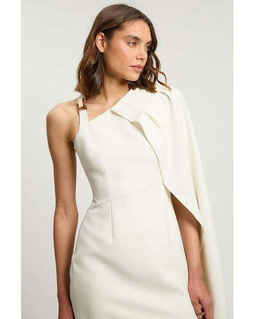 Karen Millen Natural Compact Viscose Asymmetric Detail Mini Dress