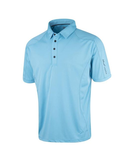 Island Green Blue Topstitched Golf Polo Shirt for men