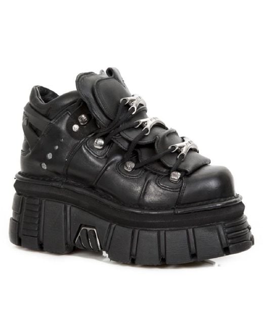 New Rock Black 106-S29 Tower Shoes Metallic Leather Biker Punk Gothic Boots