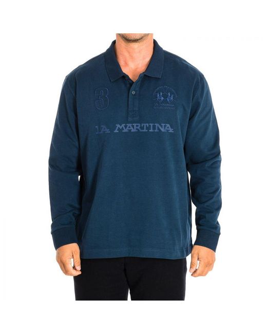 La Martina Blue Long Sleeve Polo Shirt Xmp305-Js005 for men
