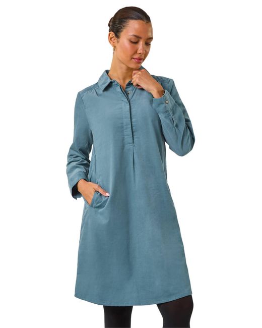 Roman Blue Corduroy Tunic Shirt Dress
