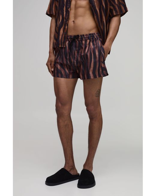 BoohooMAN Brown Tiger Print Super Short Length Swim for men