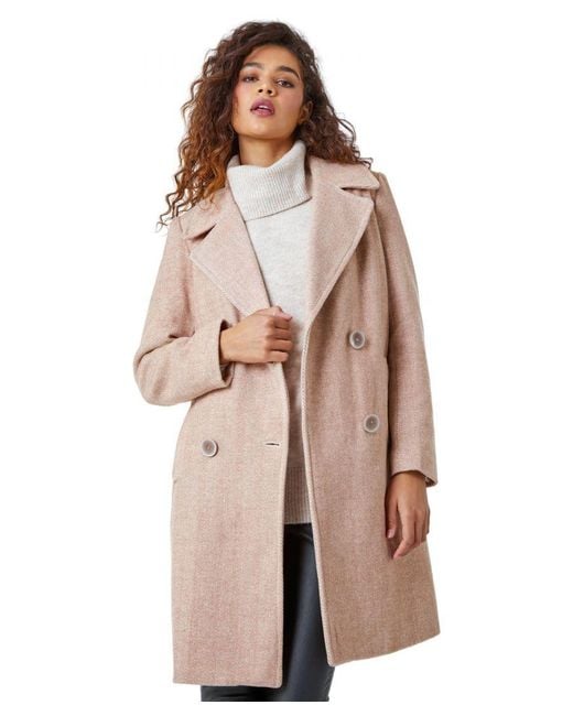 Roman Brown Double Breasted Longline Textured Coat