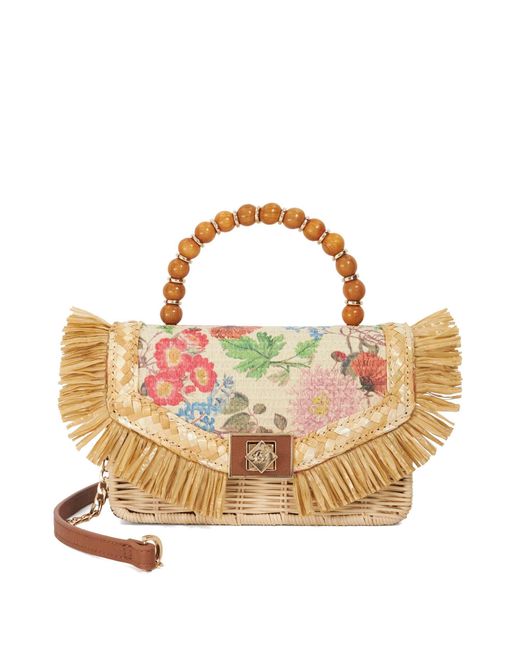 Dune Brown Blooms Beaded Handle Embellished Cross Body Bag