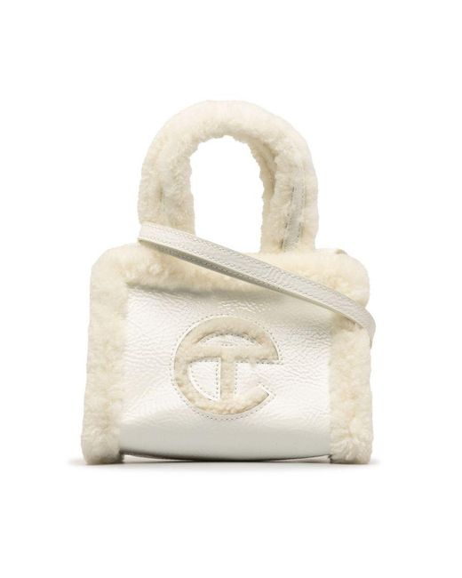 Telfar Vintage X UGG Small Shearling Crinkle Shopper Tote White Patent Leather
