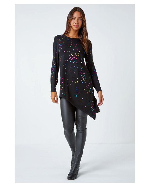 Roman Blue Longline Metallic Spot Asymmetric Jumper