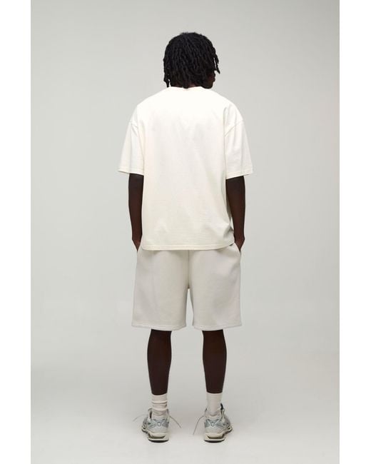 BoohooMAN Natural Regular Fit High Build Printed Jersey Short for men