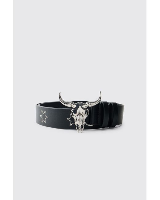 BoohooMAN Black Pu Western Buckle Belt for men