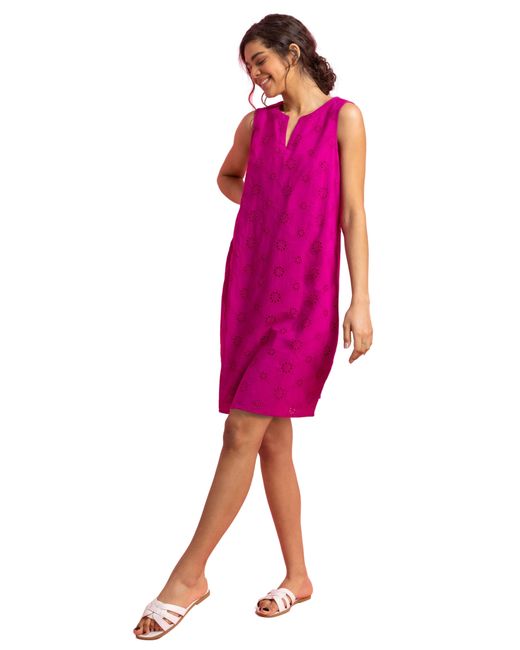 Roman Pink Broderie Detail Sleeveless Shift Dress