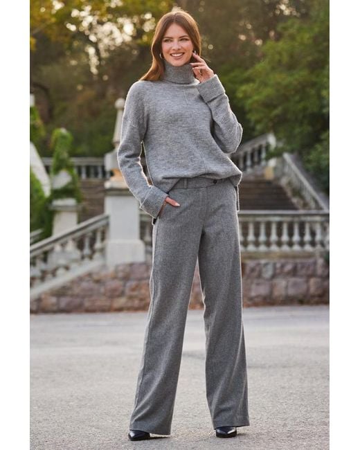 Sosandar Gray Wool Blend Wide Leg Trousers