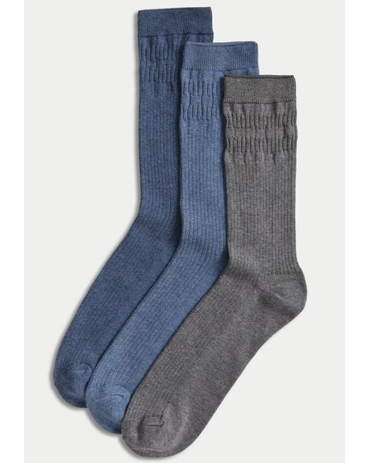 Marks & Spencer Blue M&S 3 Pack Gentle Grip Cool & Fresh Socks Mix for men