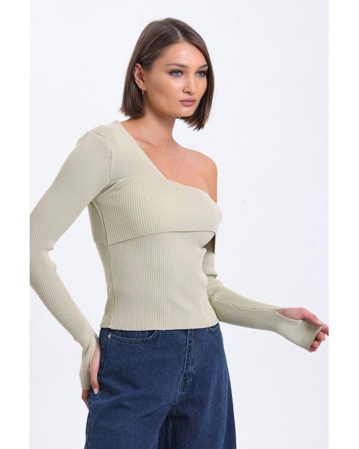 Hiccup Natural One Shoulder Asymmetrical Sweater