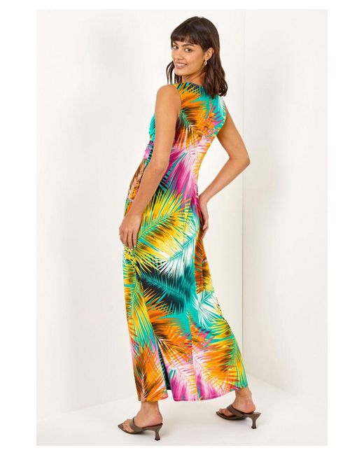 Roman White Floral Jersey Stretch Twist Ruched Maxi Dress