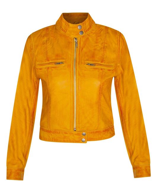 Infinity Leather Yellow Plain Moto Biker Jacket-Braga