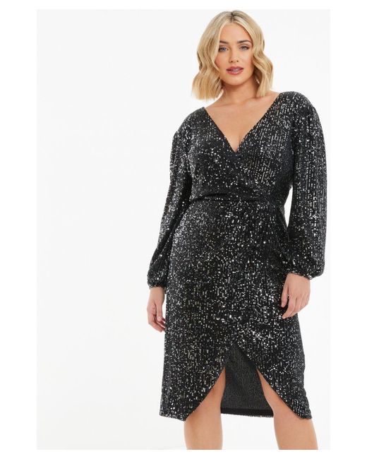 Quiz Curve Black Sequin Midi Dress