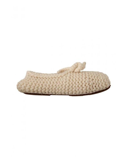 Dolce & Gabbana White Slip On Ballerina Flats Wool Knit Shoes