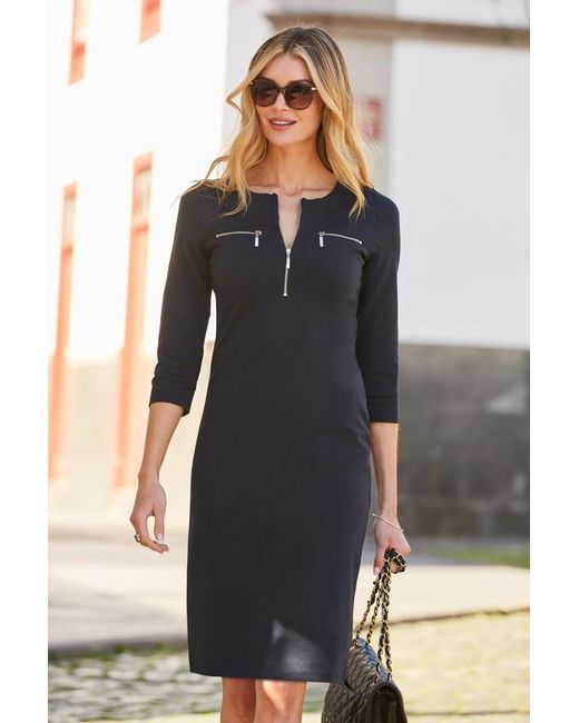 Sosandar Blue Zip Detail Ponte Shift Jersey Dress