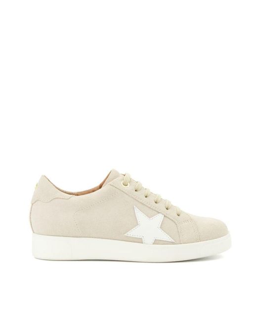 Dune White Ladies Edriss - Star Motif Lace Up Trainers Leather