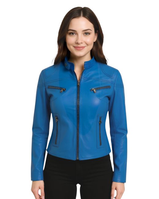 Infinity Leather Blue Casual Slim-Fit Biker Jacket-Tulsa Lamb Leather