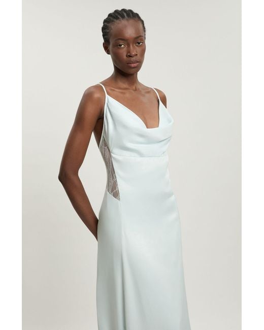 Karen Millen White Lace Insert Satin Viscose Bias Cut Maxi Dress