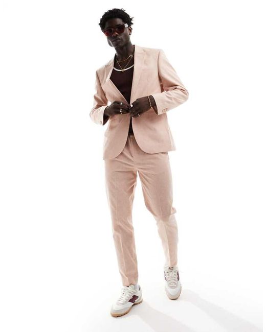 ASOS Natural Tapered With Linen Pull On Suit Trouser for men
