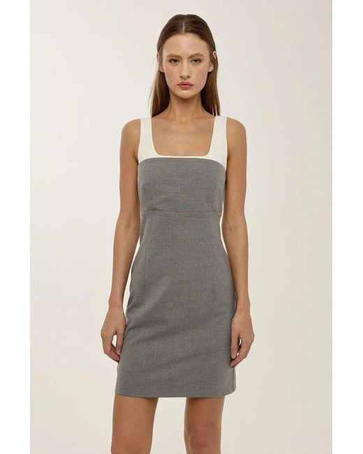 Hiccup Gray Square Collar Mini Dress