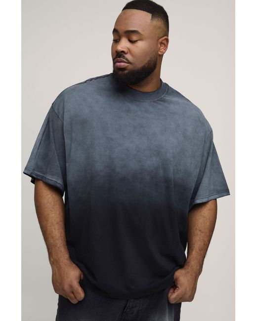 BoohooMAN Blue Plus Oversized Extended Neck Heavy Weight Spray Wash T-Shirt for men