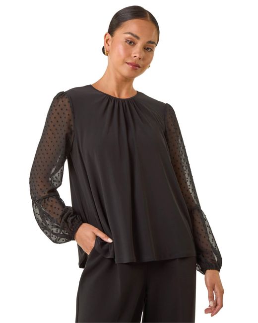 Roman Black Petite Contrast Dobby Stretch Top
