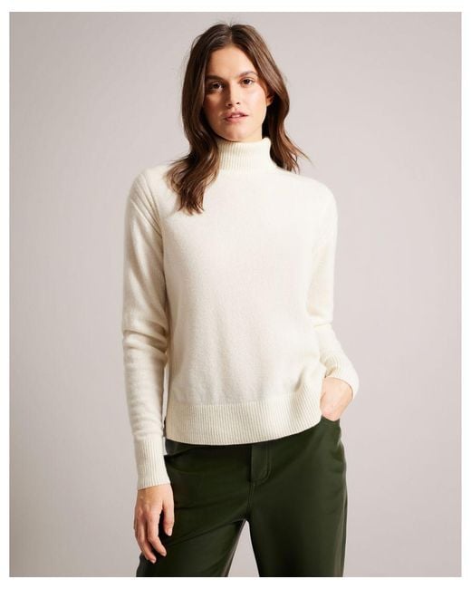 Ted Baker Natural Ruthell Organic Cashmere Roll Neck Jumper
