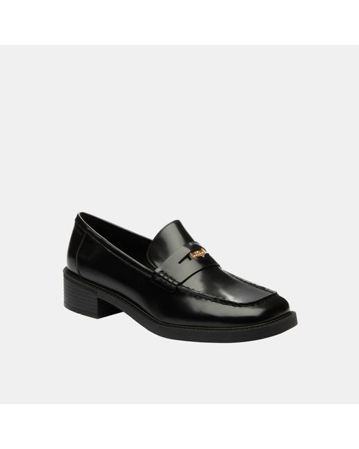 COACH Black Square Toe Leather Loafer