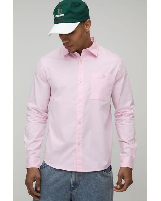 BoohooMAN Pink Regular Fit Long Sleeve Cotton Shirt for men