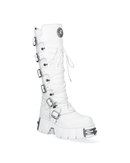 New Rock White M-272-C69 Knee High Leather Gothic Boots