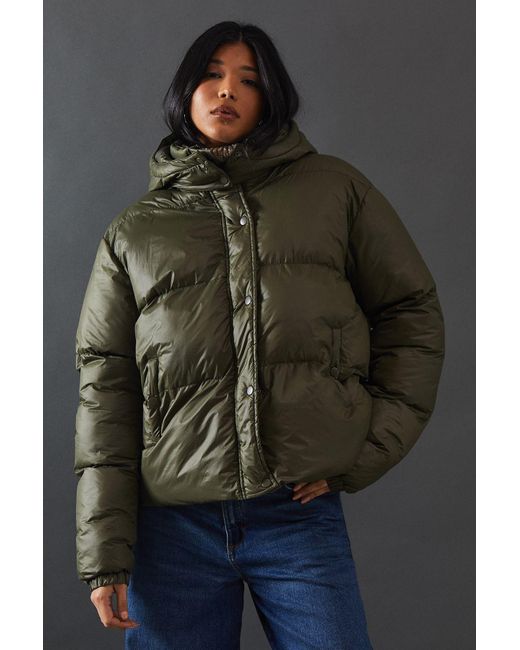 Warehouse Gray Shiny Padded Puffer Coat