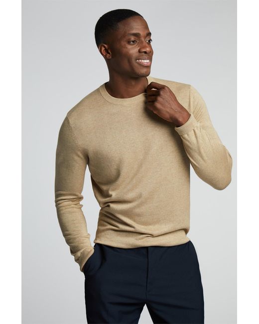 Limehaus Natural Long Sleeve Crew Neck Plain Top for men
