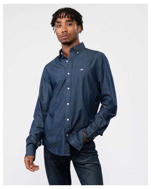 Gant Blue Slim Fit Indigo Oxford Shirt for men
