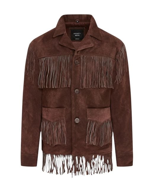 Infinity Leather Brown Western Retro Cowboy Suede Fringe Jacket for men