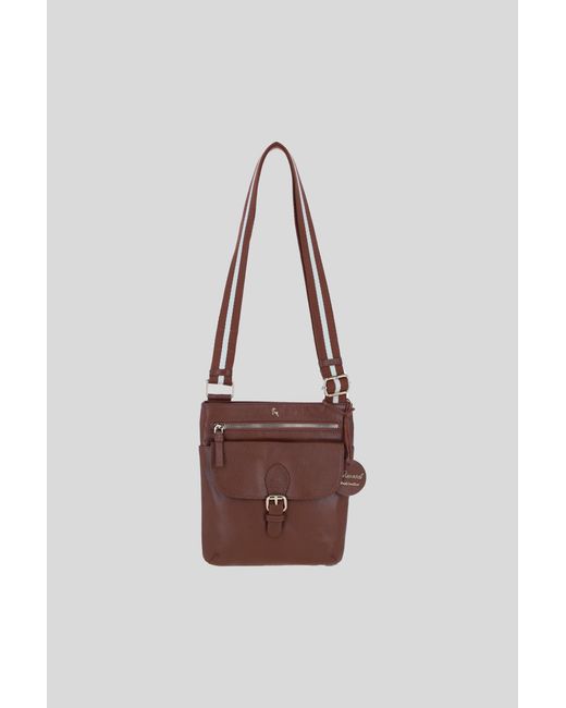 Ashwood Leather Brown Flat Crossbody Bag With Contrast Strap