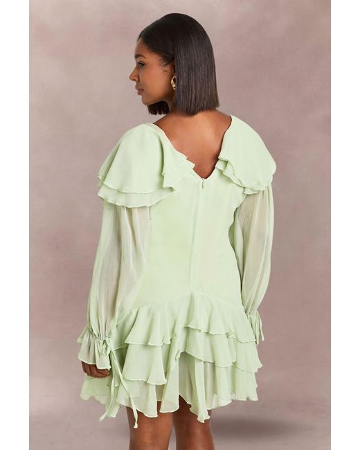 Boohoo Green Plus Chiffon Ruffle Mini Dress