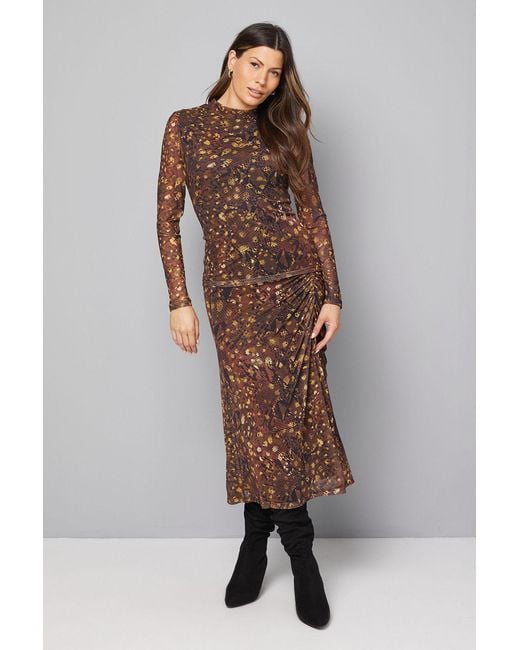 Wallis Brown Animal Print Mesh High Neck Top