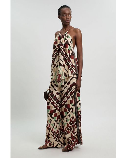 Karen Millen Multicolor Satin Viscose Geo Print Halterneck Top