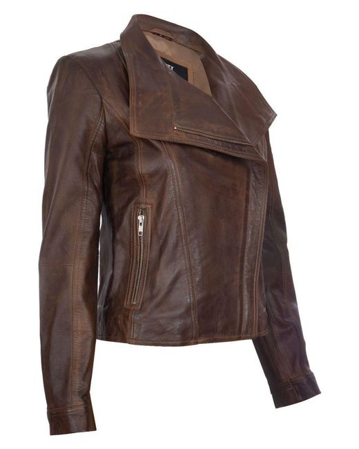 Infinity Leather Brown Classic Shawl Wrap Biker Jacket